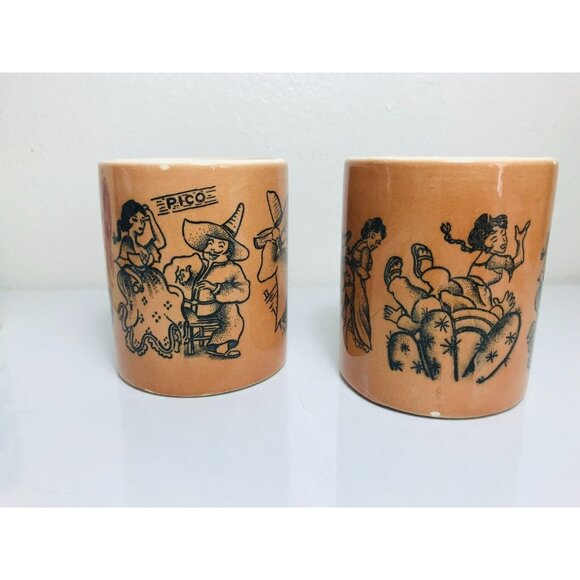 Vintage Senor Pico Naughty Pottery Mugs Trader Vics Restaurant 1971 Pair Cups - Picture 4 of 11